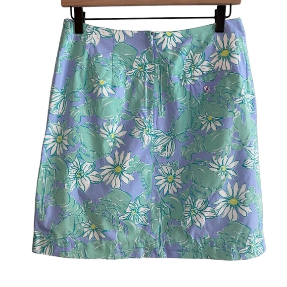 Vintage 90s Lilly Pulitzer Blue Green Happy Lobsters Daisies Mini Skirt Sz 2 - Picture 2 of 8